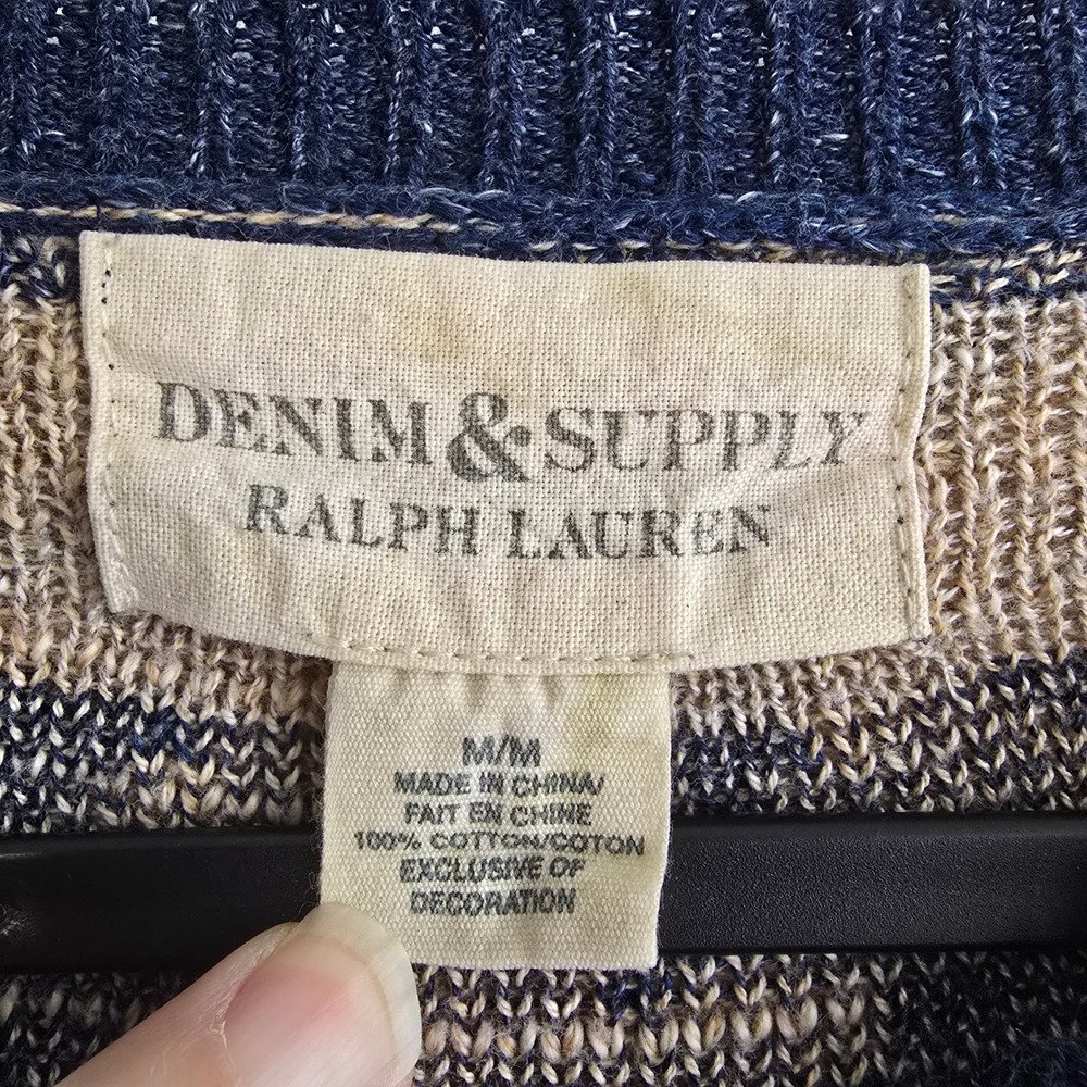 Denim & Supply Ralph Lauren Blue Southwestern Henley Cotton Sweater Womens M - Picture 7 of 7